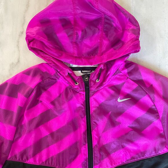 Nike Fanatic Running Dri-FIT Jacket Womens M Pink Black Bolt Hood Zip Reflective - Picture 3 of 14
